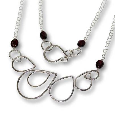 Windsong Jewellery Design Argentium Silver Raindrop Wire-Wrapped-Garnet Necklace